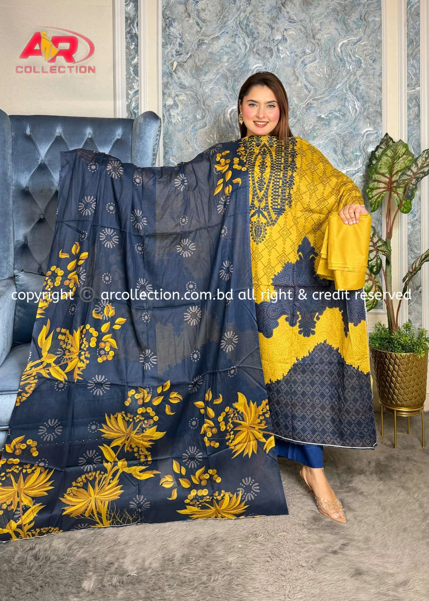 আনস্টিচ প্রিমিয়াম কটন প্রিমিয়াম থ্রি-পিস জামা + ওড়না + প্যান্ট